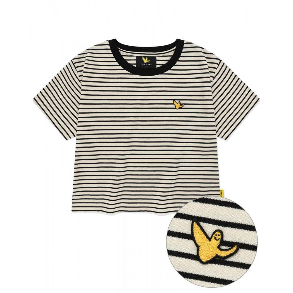 

WHATITISNT WMS Stripe Cropped Short Sleeve TShirt Black