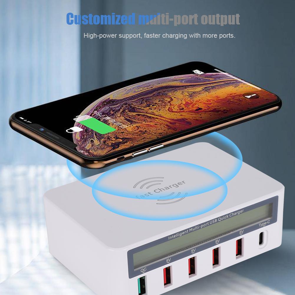 818 USB3.0 Multi Port Mobile Phone Fast Charger Shunt Adapter with Wireless Charging (White )