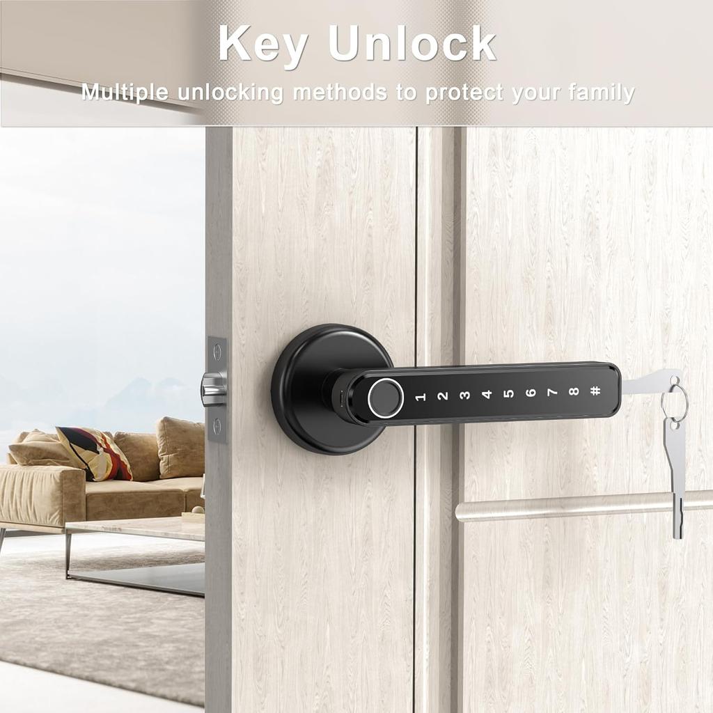 IRONZON Fingerprint Door Lock Door Knob with Keypad Keyless Entry Door Lock with Handle for Home Hotel Apartment Bedroom