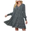 Women's V-Neck Casual Printed Long Sleeve Short Dress