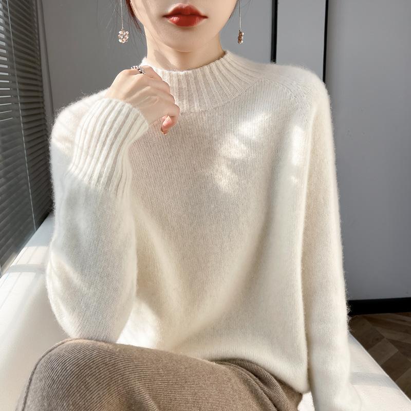 New autumn elegant style wool pullover half turtleneck loose sweater women's cardigan