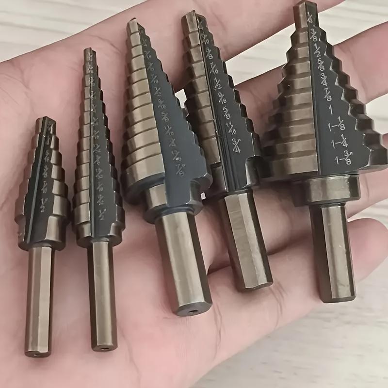 [Cobalt Step Drill Bit Set] 5pcs Bearing Steel Cobalt Step Drill Bit Set - Multi-Hole Metal and Wood Drilling Tools with Aluminum Case