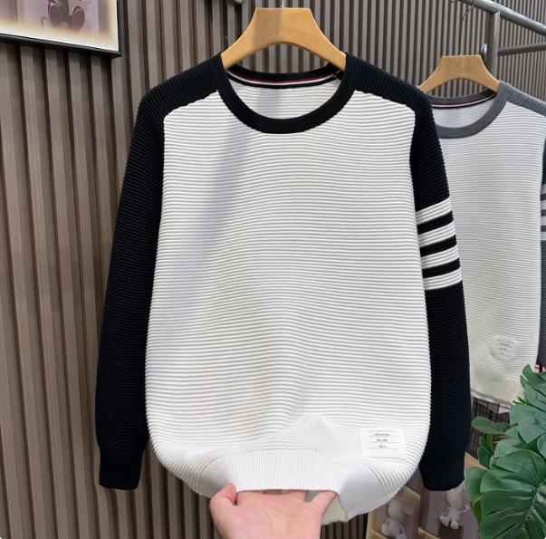 Autumn/Winter Color Block TB Sweater: Loose Fit, Long Sleeve, Round Neck, Casual Raglan Knitwear for Couples.