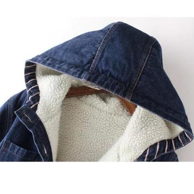 Dames Grote Maten Lange Dikke Denim Gewatteerde Jas met Capuchon Winter Middel Kasjmier Jas Katoen Warme Bovenkleding Herfst
