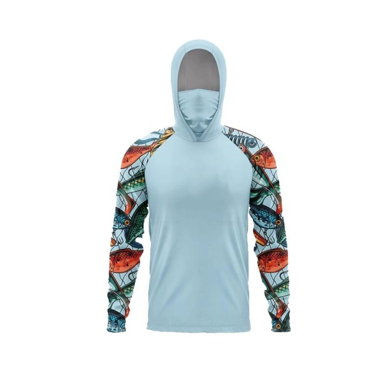 New Men's and Women's Hooded Fishing Shirts with Face Shields, Neck Protection, Sun Protection, Long Sleeved Hoodies