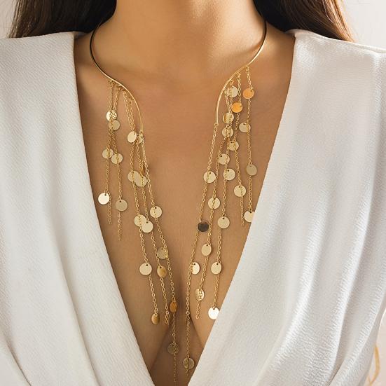 Dlouhý střapec Kovový otevřený choker Hvězda Imitace perlových korálků Střapec Límec Klíční kost Řetízek Náhrdelník Hrudník Tělové šperky pro ženy