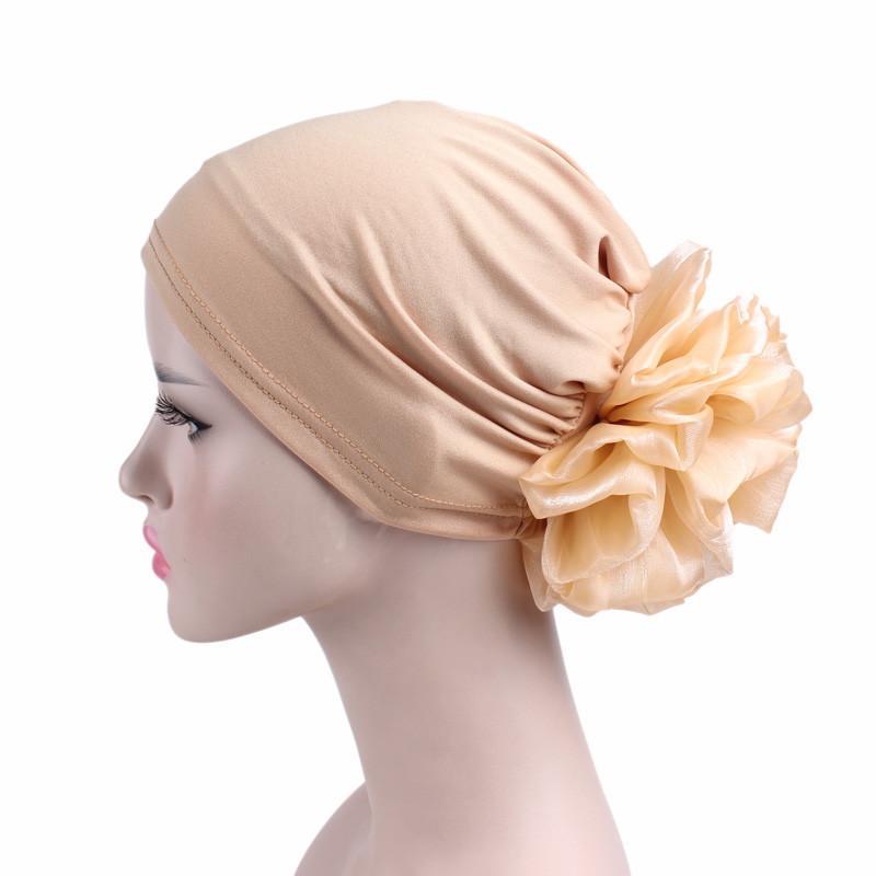 Fashion Women Big Flower Hijab Bonnet Muslim Stretch Headscarf Islamic Head Wrap Turban Caps Ladies Hair Accessories Chemo Hat