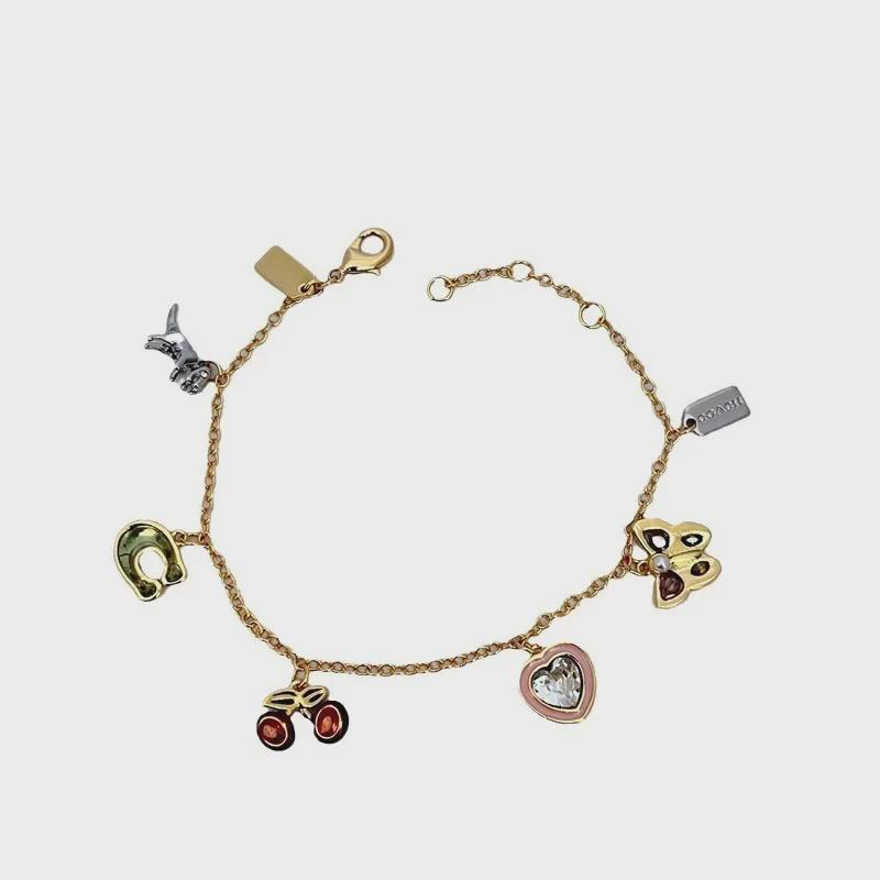 Set Collana Bracciale Smaltato Affascinante Cartone Animato Ciliegia & Dinosauro Amore
