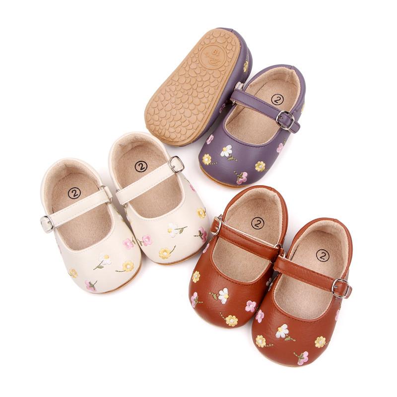 0-18months Toddler Girls Mary Jane Flats Slippers PU Leather summer Dress Shoes for Infant girl Floral Embroidery Princess Shoes