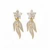 14K Gold-Plated Zircon Flower Tassel Clip-On Earrings: Elegant & Luxurious No-Piercing Jewelry