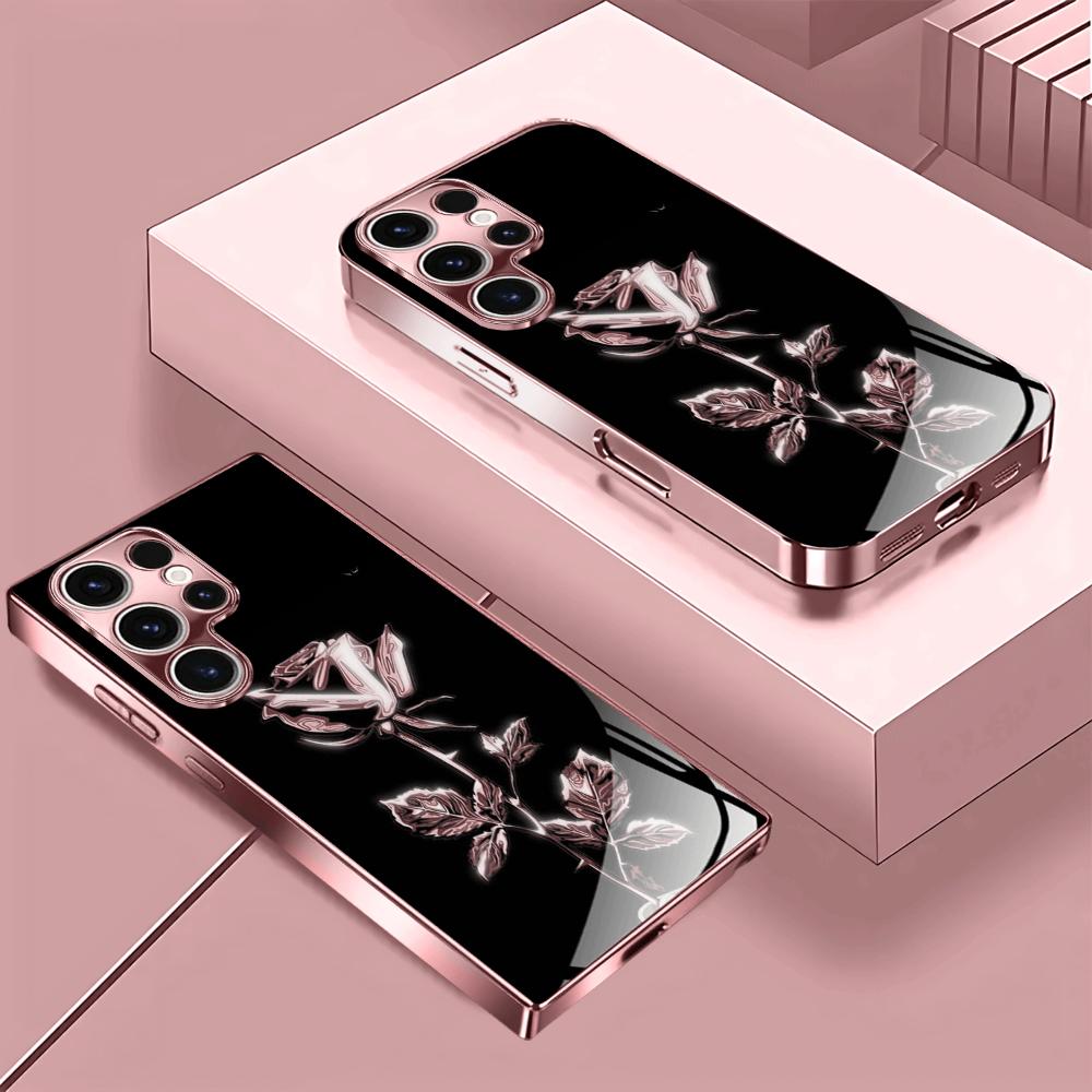 Rosa Rosen-Design Glas-Handyhülle geeignet für Samsung Galaxy S26 S25 S24 S23 S22 S20 FE/Ultra/Plus stoßfeste Rückabdeckung