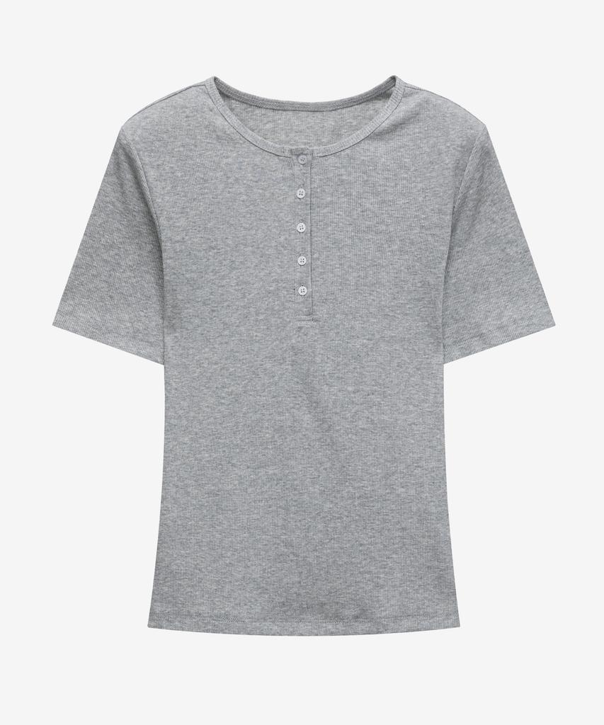 MIND BRIDGE WOMEN [W] Henley Neck Ribbed T-Shirt - 3 Colors