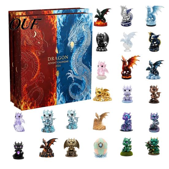 Educational Countdown Calendar Christmas Dragon Advent Calendar, 24 Days 2D Flat Acrylic Ornaments for Kids Fantasy Hanging Pendants Wall Window Tree