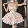 Süßes japanisches Lolita-Kleid für Damen, Gothic, Schleife, Spitze, Abendparty, Minikleider, Harajuku, Kawaii, schwarz, Vestidos, Halsbedeckung, Katzenohren, Kopfschmuck, Ärmel