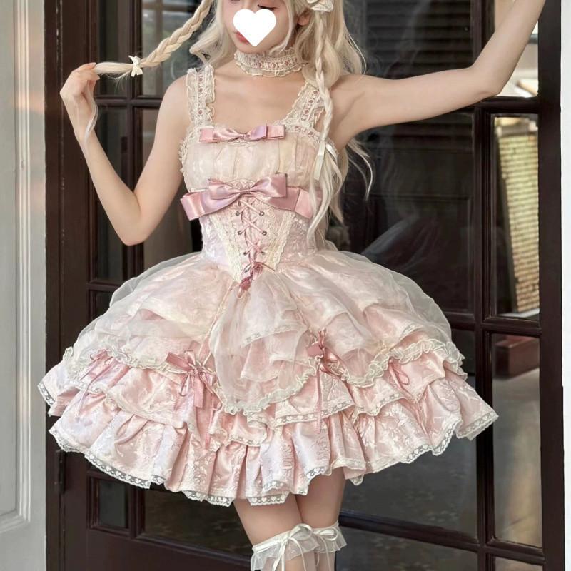 Süßes japanisches Lolita-Kleid für Damen, Gothic, Schleife, Spitze, Abendparty, Minikleider, Harajuku, Kawaii, schwarz, Vestidos, Halsbedeckung, Katzenohren, Kopfschmuck, Ärmel