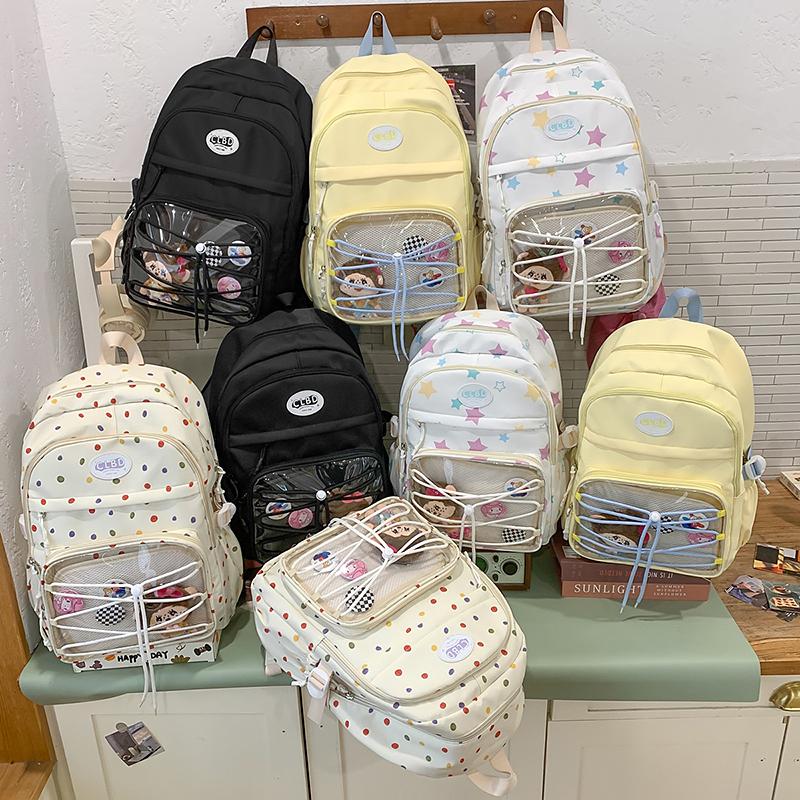 Stars Dot Print Girls Backpack Student Large Capacity Schoolbag