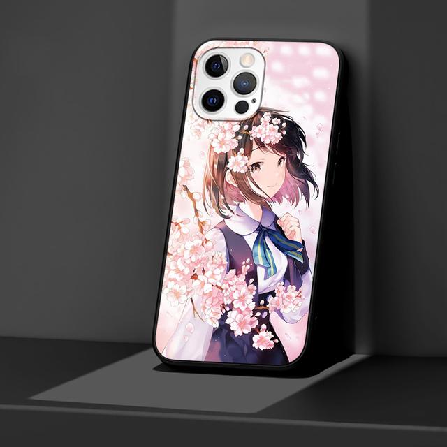 Japanese Anime Plum Cherry Blossom Girl Case For Iphone 14 13 11 12 Pro Max Xr 7 8 X 6 6s Plus Xs 5 5s Se Black Soft Phone Cover