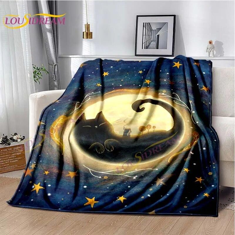 Tarot Black Cat Flannel Throw Blanket Super Soft Cozy Lightweight Kids Adults Halloween Gift for Home Sofa Bed Decoration Gift