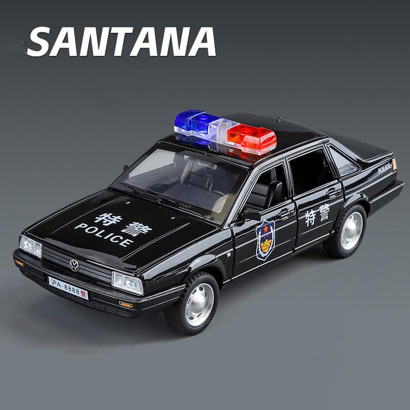 

1/24 Модель полицейской машины Сантаны из легкого сплава со звуком и светом, детская игрушка для коллекционирования, подарок на день рождения
