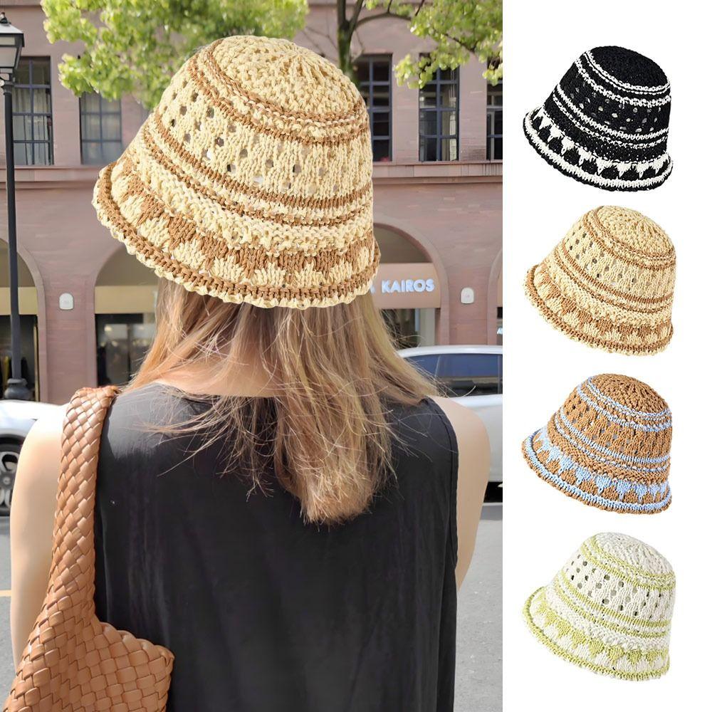 Chapeau de soleil ajouré Panama respirant Chapeau de voyage Mode Chapeau bob Été