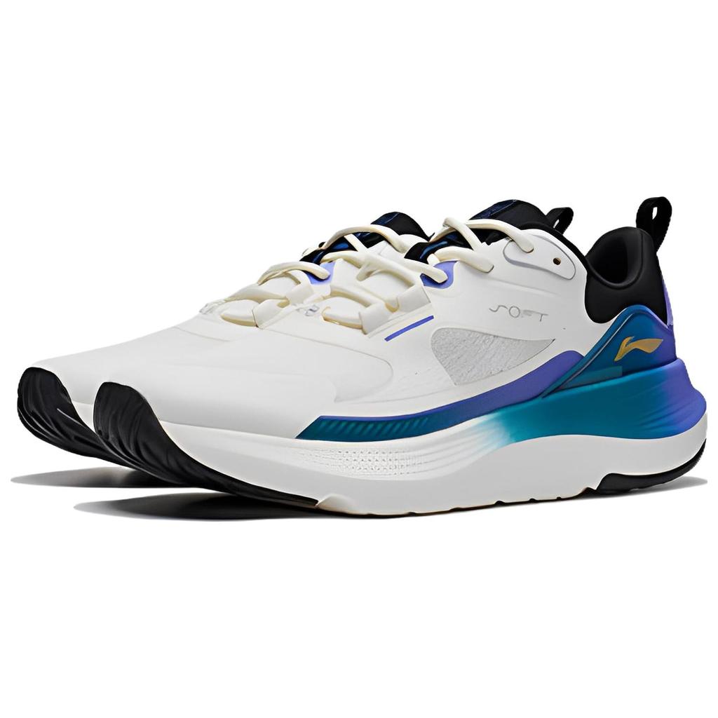 Li Ning SOFT GO Cushioning Slip Resistant Low top Casual Shoes Men's White Blue Purple AGLT125-1