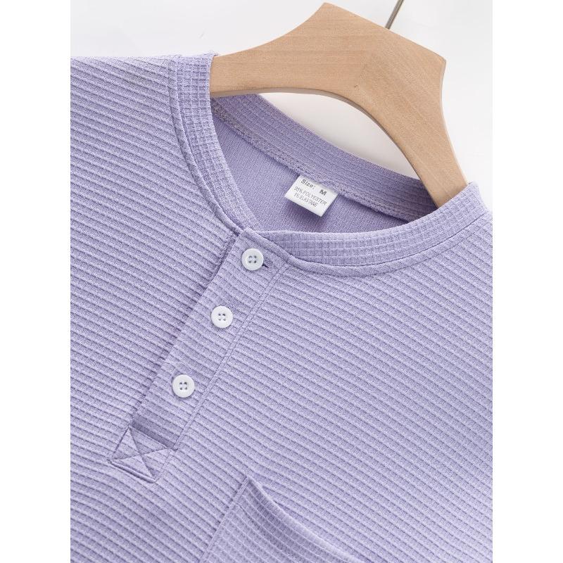 Men's Vintage Simple Loose Henley Long Sleeve T-Shirt.