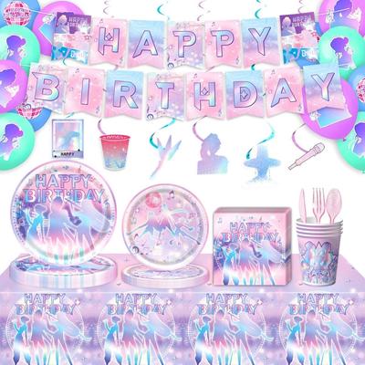 Colorful Witch Hunter Team-themed Birthday Party Supplies Set, Disposable Paper Plates, Paper Cups, Tablecloths, Banners, and Decorative Items Set