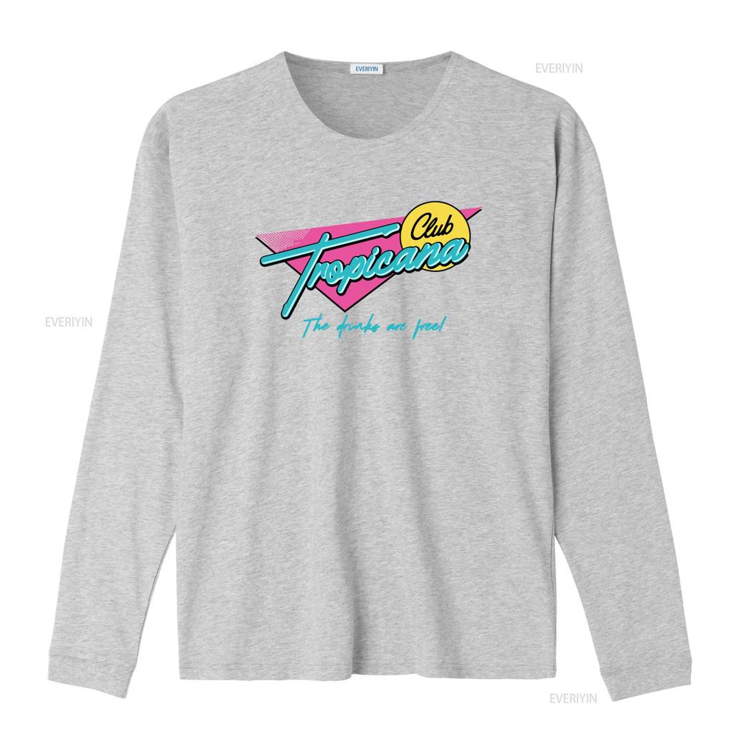 Club Tropicana T Shirt Retro 80s Neon Design Perfect for Fancy Dress Parties Music Lovers The Drinks Are Free Vintage Washed