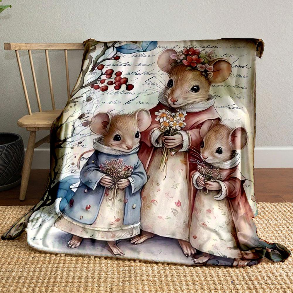 Adorable Mouse Family Themed Blanket bedroom Blanket for Livingroom Couch lunch break Soft throw for Friend's festival Gift