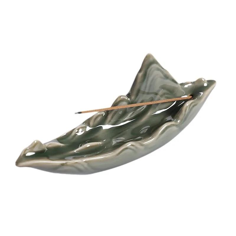 1pc,Elegant Ceramic Incense Stick Holder with Lotus Leaf and Mountain Water Design for Home and Office Decor (Without Incense)