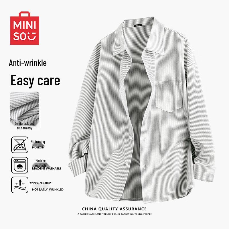 MINISO Men s Oxford Cloth Striped Long Sleeve Casual Shirt M