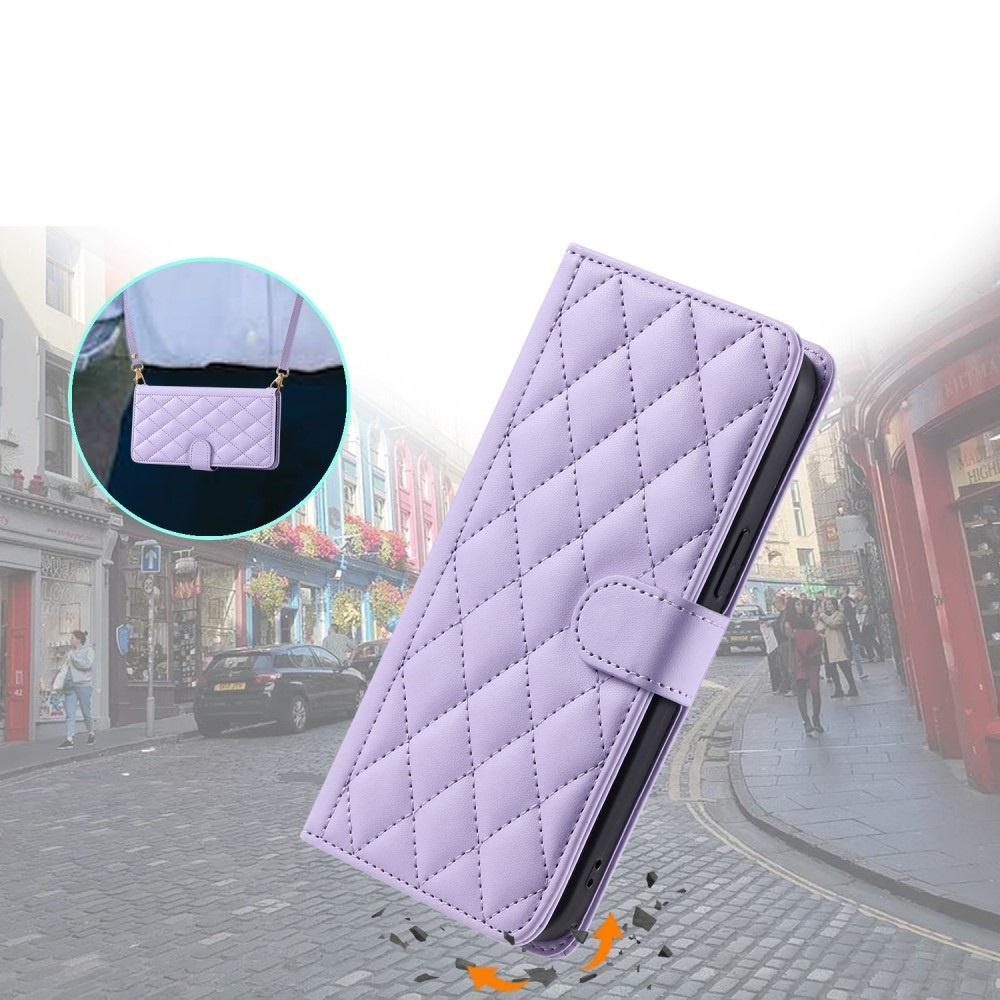 iPhone 16 Pro Rhombus Crossbody Leather Flip Case, Purple
