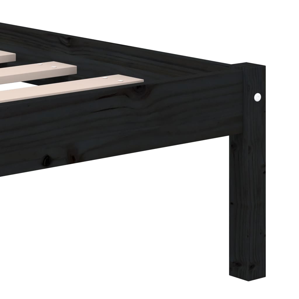 Solid Wood Bed Black 135 x 190 cm