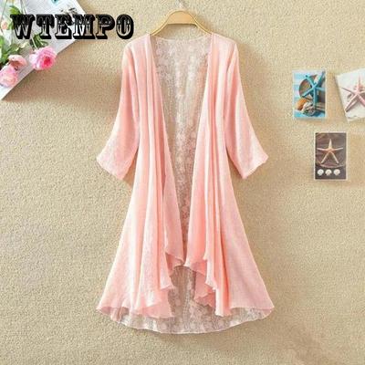 Cardigan Sottile in Cotone e Lino con Pizzo da Donna Protezione Solare Lunghezza Media da Spiaggia Taglia Comoda Sciarpa Top Largo