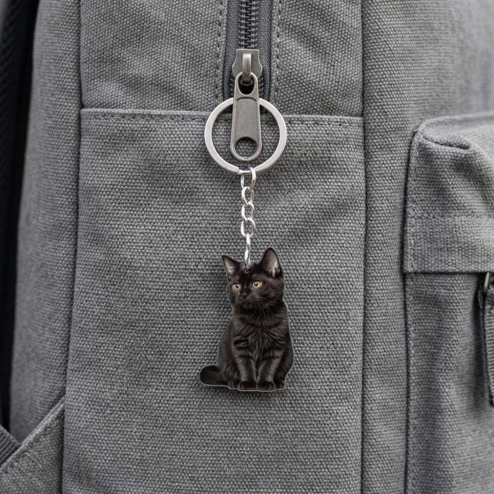 2 PCS Cute Black Kitten Keychain Acrylic Bag Hanging Creative Mini Cat Pendant Girls Women