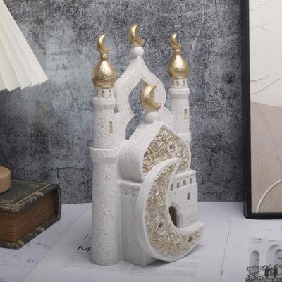 Ramadan Resin Art Statue Islamic Mosque Cultural Ornament Handcrafted Mosque Models Tower Decoration for Eid Home Office Ramadan Mubarak Gift