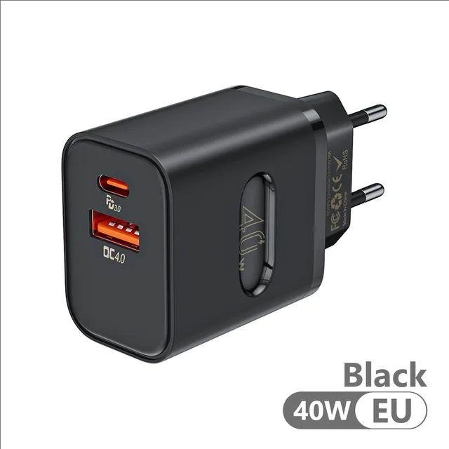 

Всего 40 Вт USB быстрое зарядное устройство PD быстрая зарядка телефон зарядное устройство ЕС/США вилка адаптер для iPhone Xiaomi Samsung USB C настенное зарядное устройство EU Plug Black