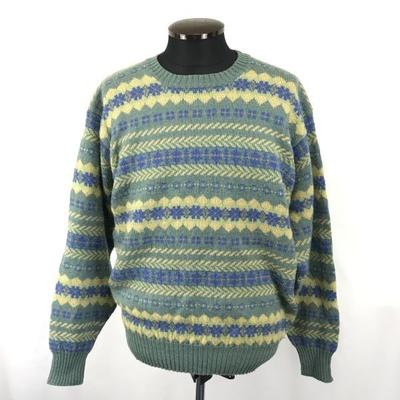 Rhode Island Langarm Strickpullover Herren L Gelb Blau Grün Fair Isle(GEBRAUCHT)