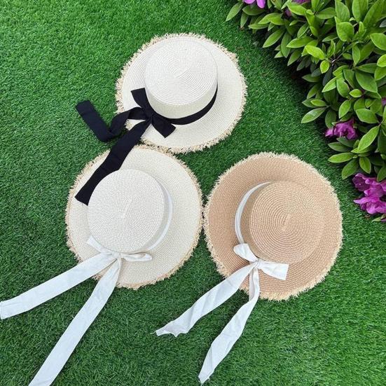 Summer Beach Hat, Wide Brim Straw Sun Hat, Sun Protection Foldable Hat with Ribbon Bow, Women Hat for Outdoor Travel Beach Trips