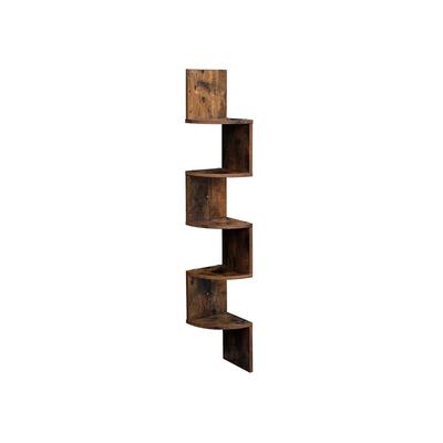 LBC20BX Corner Shelf, Wall Shelf, 5 Tiers, Zigzag Floating Shelf, Bookcase for Kitchen, Bedroom, Living Room, Office, Rustic Brown