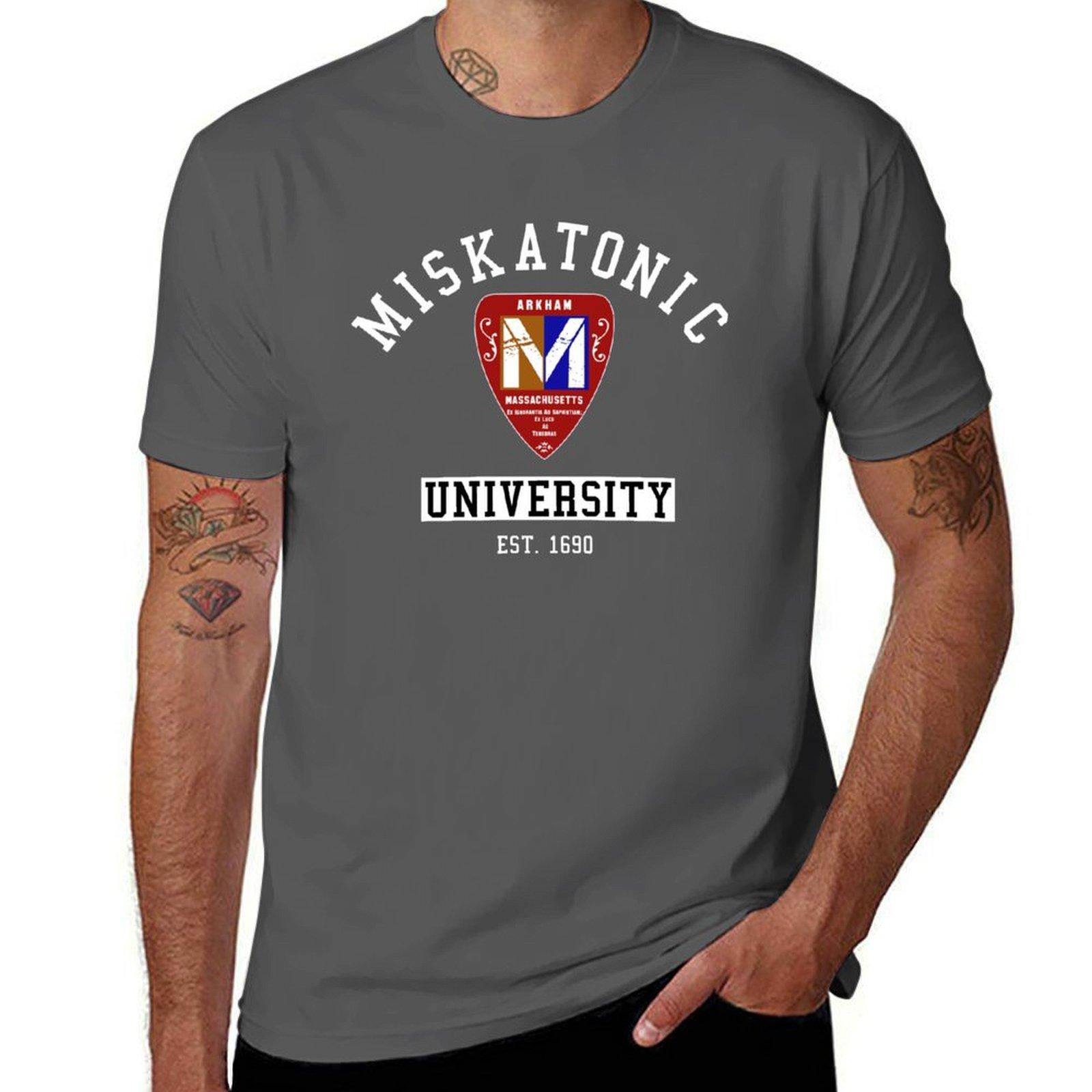 

Best Miskatonic University emblem realistic logo design T-Shirt t shirts for man pack white t shirts for man cotton soft T-Shirt 4XL
