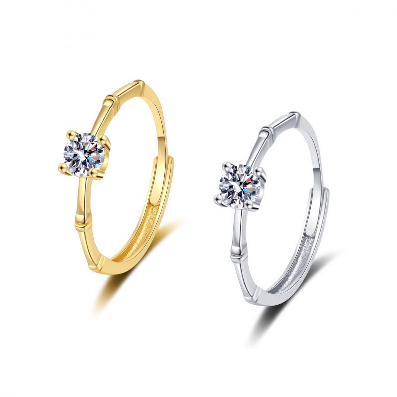 Moissanite Bamboo Joint Women's Versatile Couple's Engagement Ring, Six-Prong Simulated Diamond.