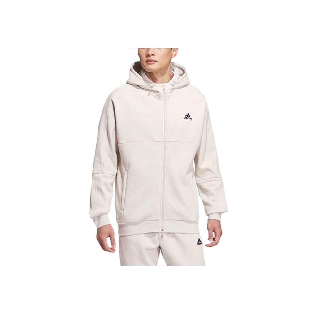 Adidas Fleece-Lined Warm Sports Zip Hoodie Jacket Men Outerwear Alumina-Brown HG1833