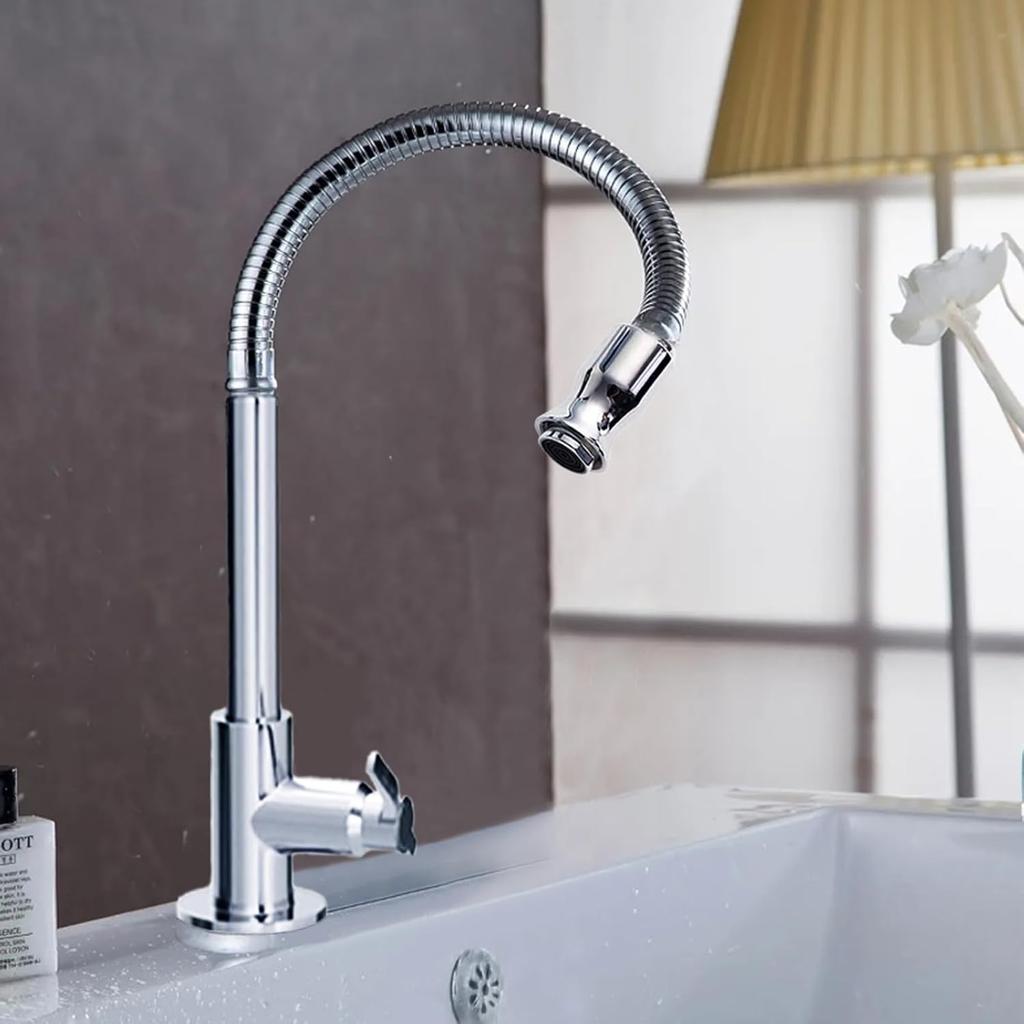 KAWAL Modern Single Lever Chrome Finish Kitchen Tap Flexible Pull Out Single-Tube Cold Water Basin Taps Sprayer Kitchen Faucet