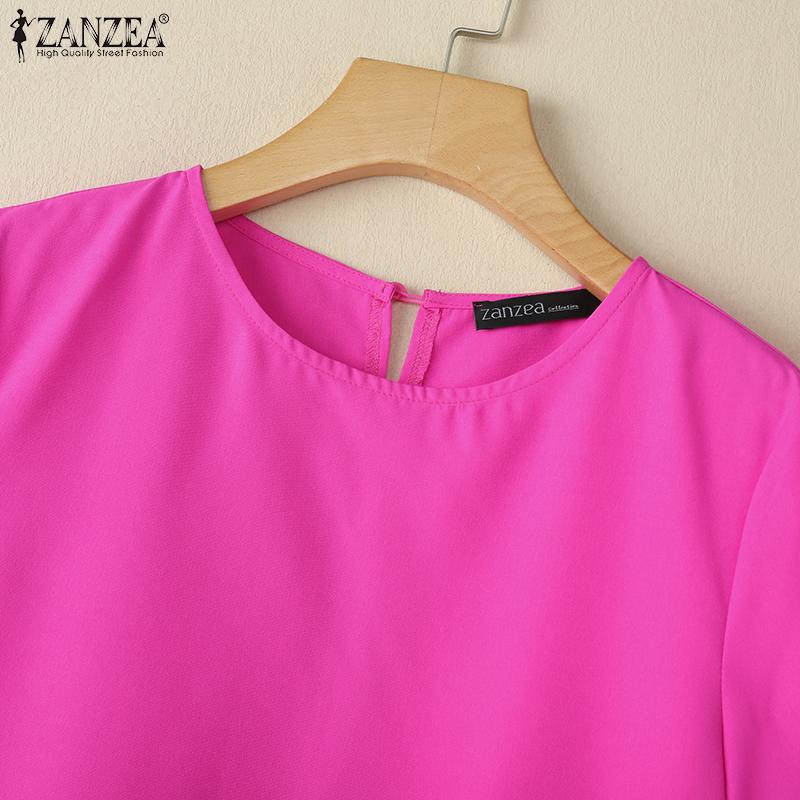ZANZEA Women Casual Round Neck Short Sleeve Loose Floral Embroidery Dress