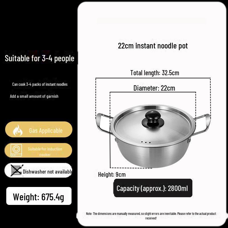 Zlatý korejský ramen hrnec z nerezové oceli s poklicí - dvojité uši, zesílené, ideální na nudle, polévku nebo malé horké hrnce.