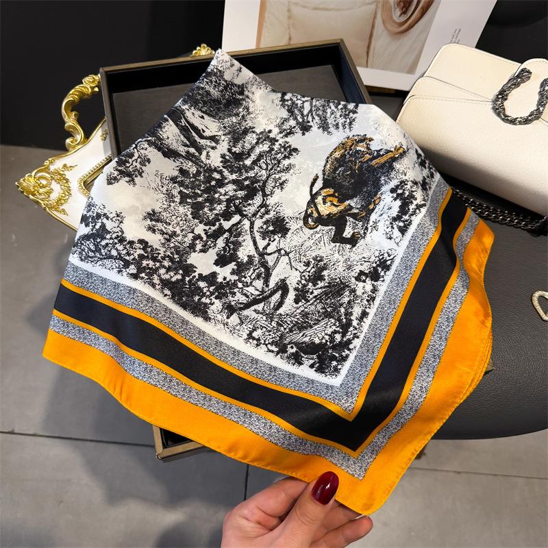 French light luxury chain small square scarf simulation silk printing silk scarf headscarf women's spring and summer scarf temperament scarf scarf new