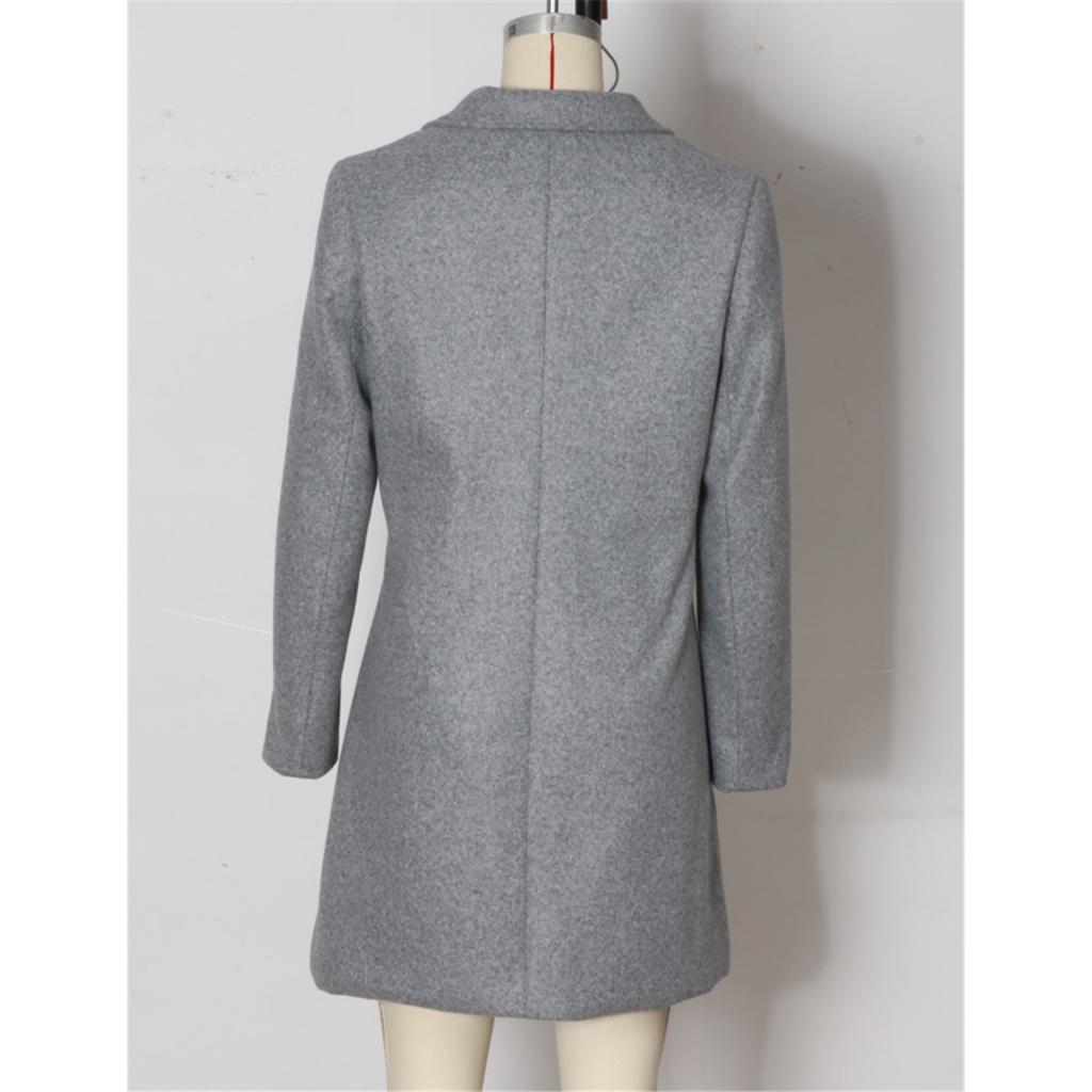 Women Turn‑Down Collar Wool Blend Coat Single Breasted Button Down Long Sleeve Pockets Mid‑Length Casual Winter Outerwear Jacket