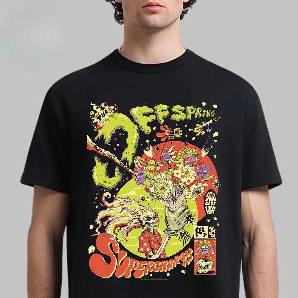 The Offspring Burning Bridge Skull Print Tee Classic Punk Rock Band Streetwear Casual Unisex Top For Fans
