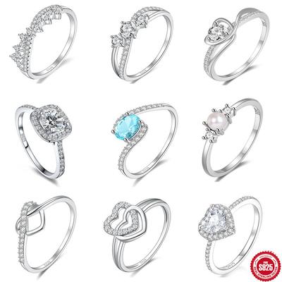 Luxury Premium Gift S925 Sterling Silver Heart Luxury Diamond Enlaid Ladies Wedding Engagement Ring Ring